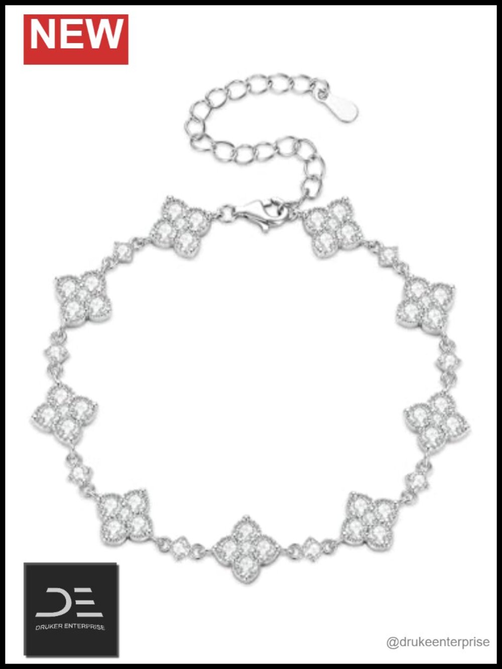 Moissanite Four-Leaf Clover Bracelet 14K Gold Filled Adjustable